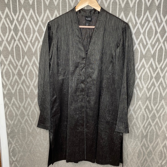 Eileen Fisher Formal Metallic Tunic V-Neck Long Sleeve Black Size: Petite Medium - Picture 1 of 3